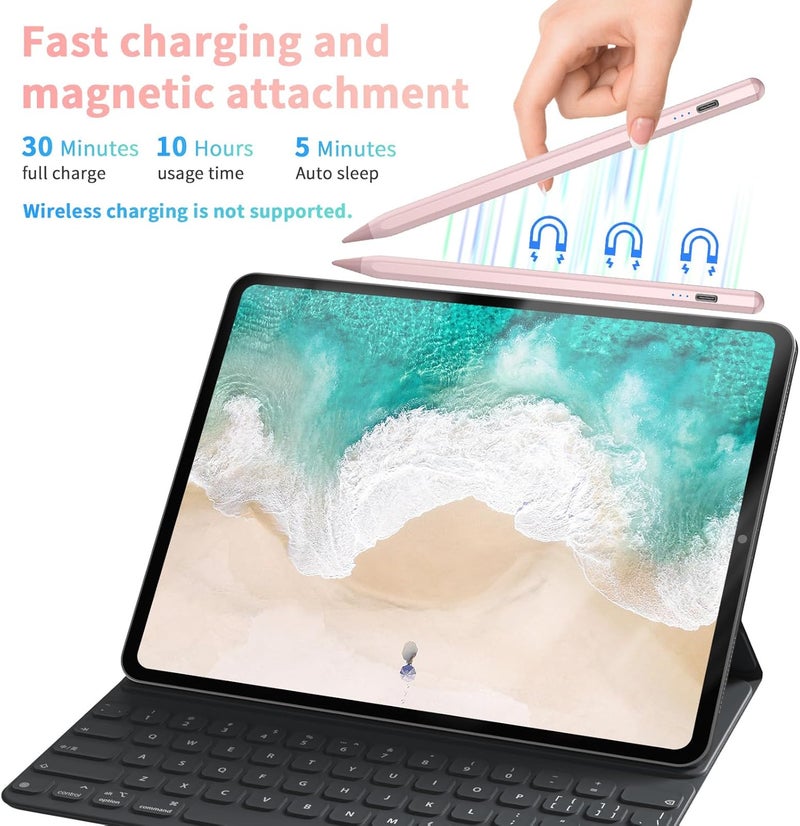 HZD Stylus Pen for iPad 2025-2018 Faster Charge Apple Pencil with Tilt Sensitivity & Palm Rejection & Magnetic Compatible iPad 11/10/9/8/7/6, Pad Air 3/4/5, Pro 12.9"/11", Mini 6/5, M2/M4 Rose - Image 2